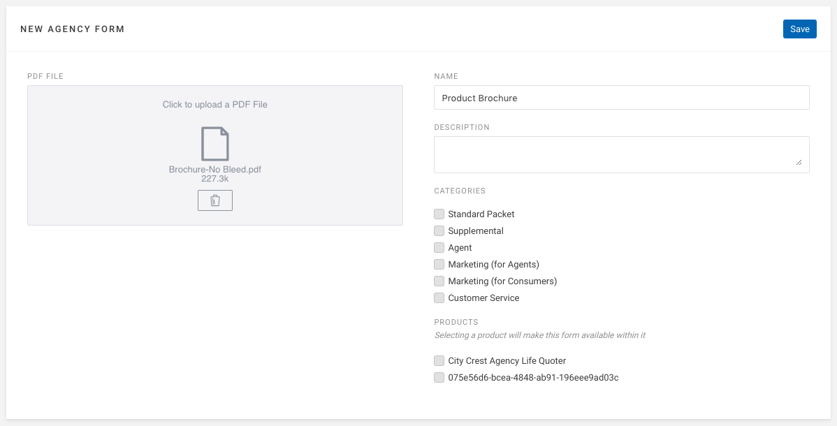 Agency Form Settings