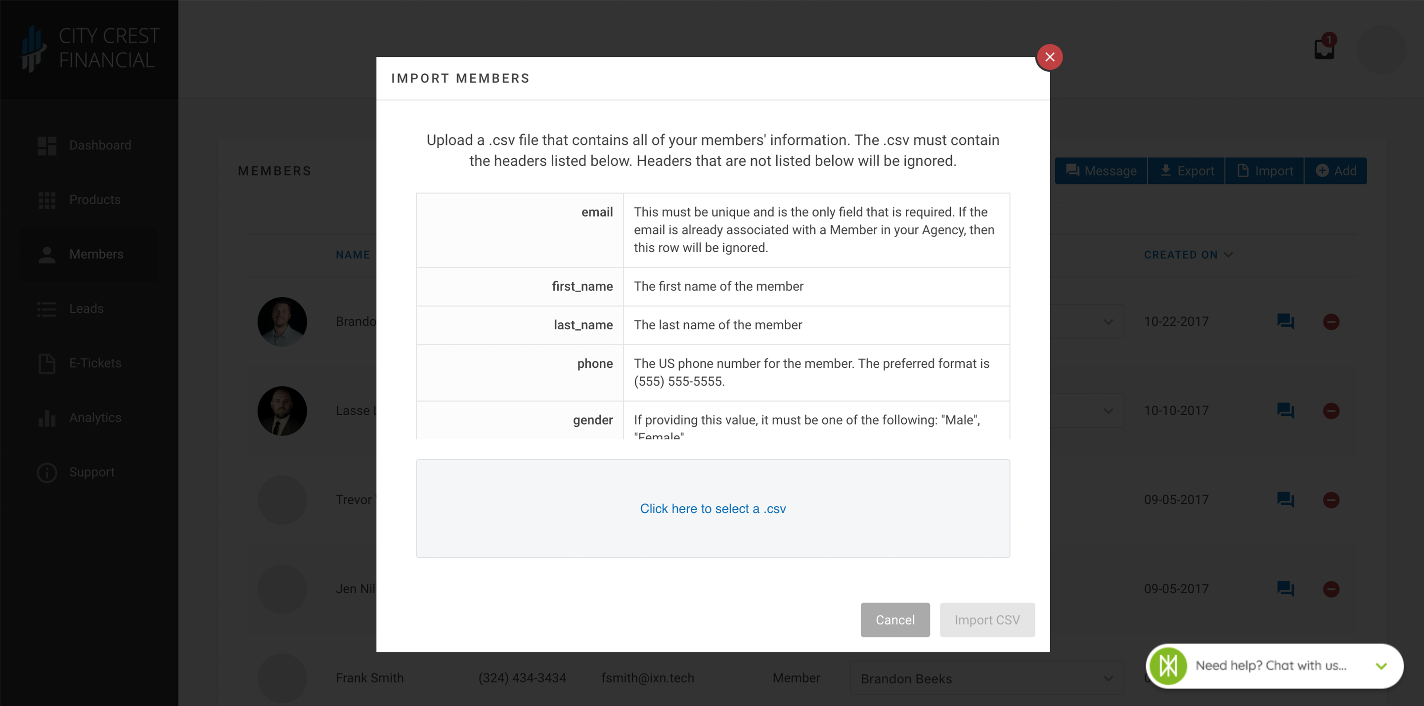 Dashboard - Member Import Instructions