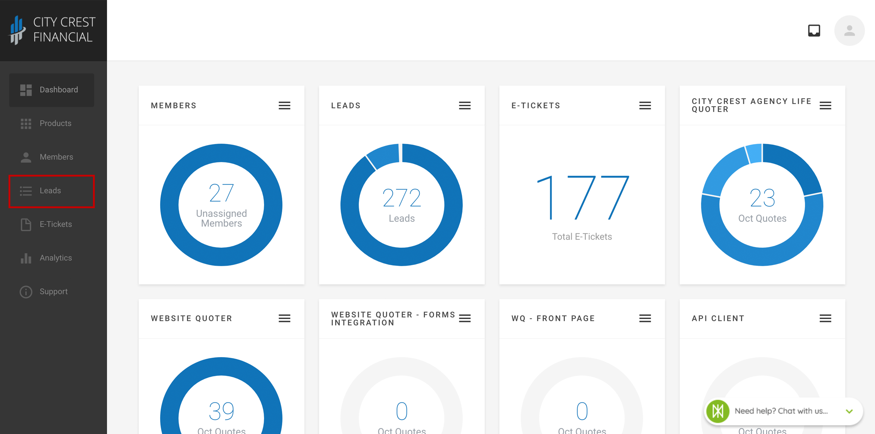 Dashboard Navigation - Leads