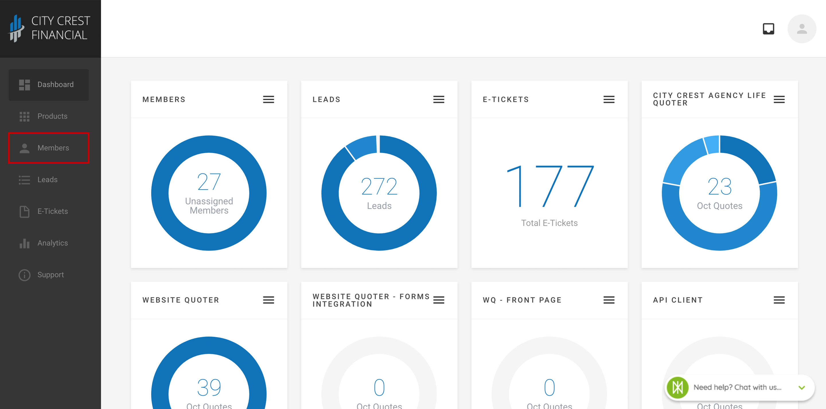 Dashboard Navigation - Members